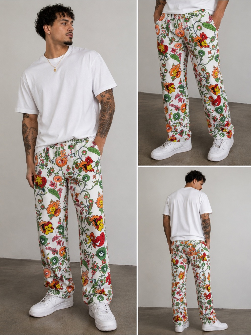 Pink Dolphin Floral Graphic Pants XL Colorful Streetwear Lounge Pants